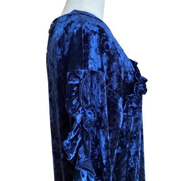 NWT Kaktus Crushed Velvet Ruffle Mini Dress Navy Blue Shift Dark Fairy Grunge-M - Picture 8 of 16